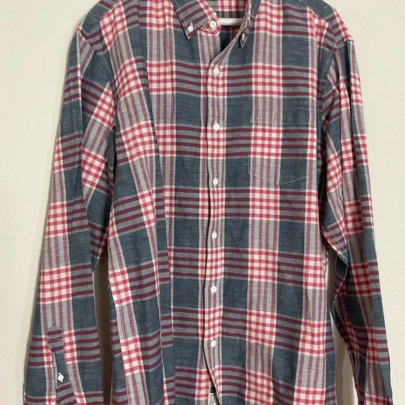 J. Crew linen Red and Blue Plaid Casual Button Down Shirt - Picture 2 of 8